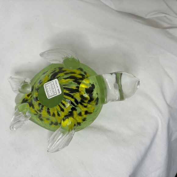 Hand Blown Art Glass Sea Turtle Large 7" Fifth Avenue Crystal Green Figurine - Picture 8 of 9